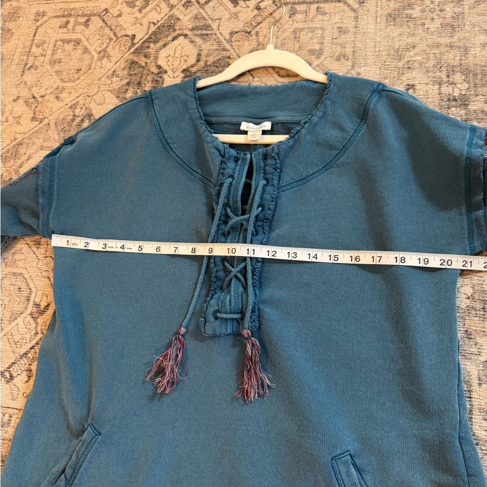 Sundance Blue Embroidered Pullover Boho Lace Up Sweatshirt, Size Medium - Picture 7 of 14